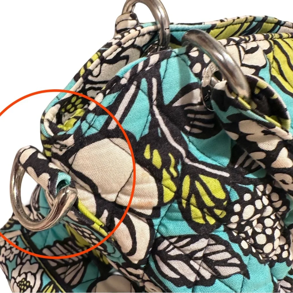 Vera Bradley Medium Tote Purse in Retired Island Blooms Teal Floral Quilted GUC